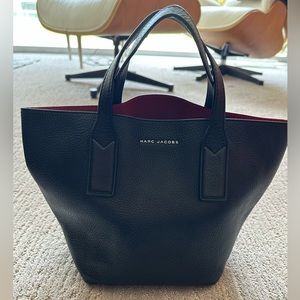 Marc Jacobs Black Leather Tote with Red Interior